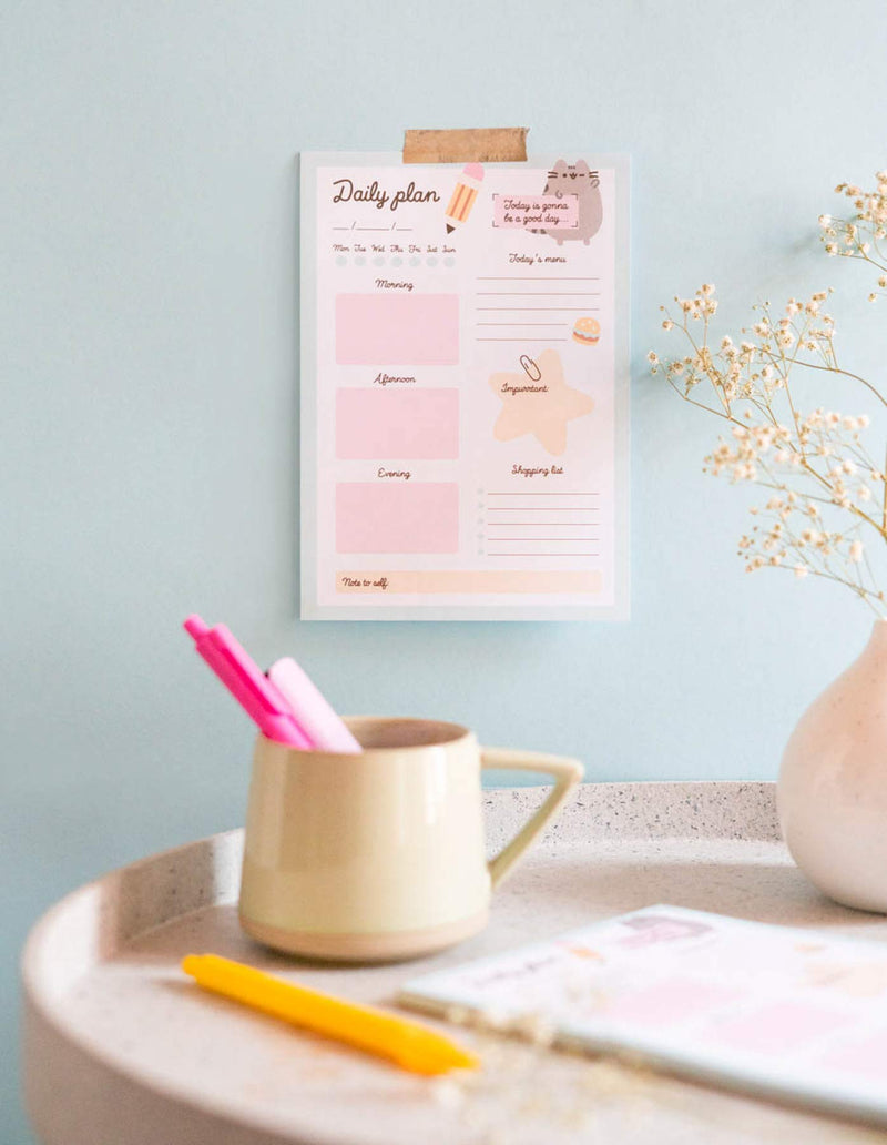 Official Pusheen A5 Desk Pad with Daily, Weekly and Monthly Calendar, Desktop Planner, Desktop Note Pad, 54 Undated Tear Off Sheets, 5.8 x 8.3 inches, To Do List - Kawaii Stationery Pusheen Foodie Collection - NewNest Australia