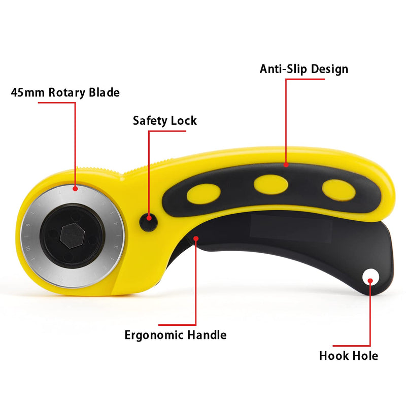 WORKLION 45mm Rotary Cutter Set: Ergonomic Rotary Cutter with Safety Lock and 2 Replacement Rotary Cutter Blades for Sewing Quilting Scrapbooking and Arts & Crafts Projects - NewNest Australia