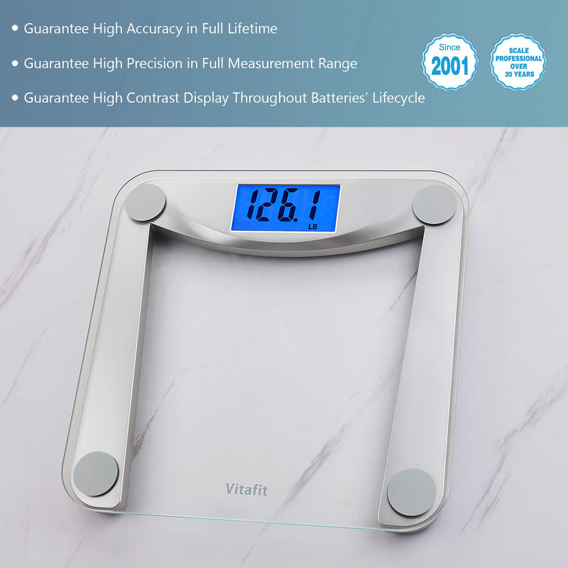 Vitafit Digital Bathroom Scales, Commitment In High Precision Technology For Body Scales Over 20 Years, Weight Scales With Extra Large Lcd Display, 180 Kg, Clear Glass - NewNest Australia
