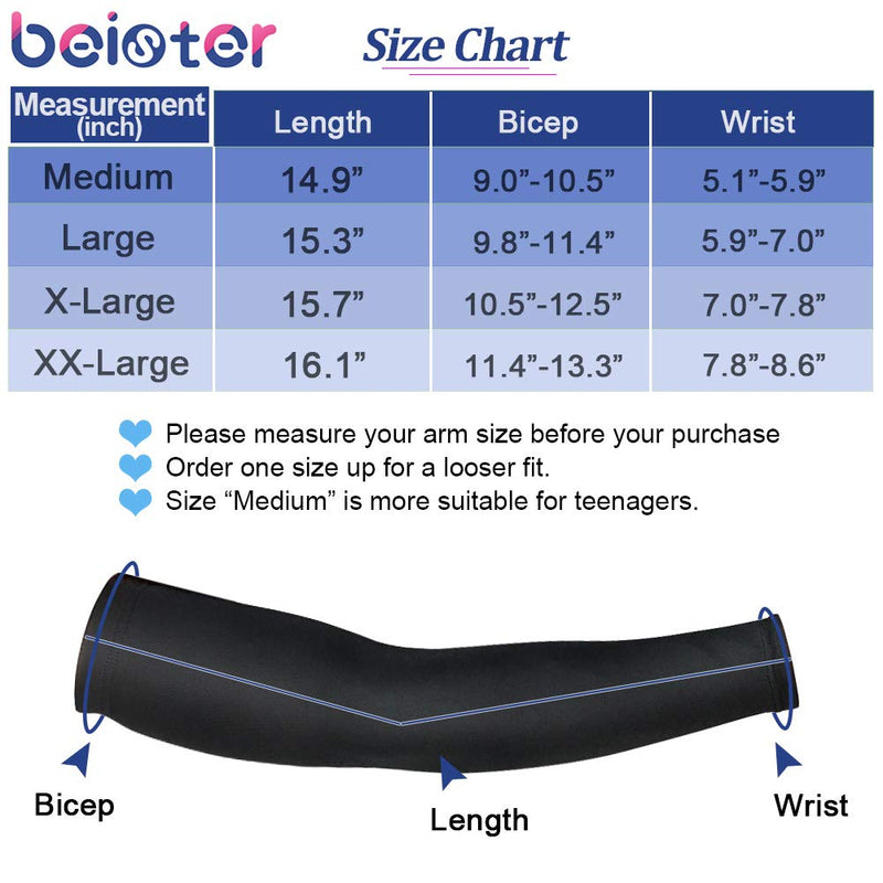 beister 1 Pair Compression Cooling Athletic Arm Sleeve for Women and Men, Breathable Sports Arm Elbow Sleeve for Basketball, Running, Cycling, Outdoors, Arthritis and Lymphedema Blue XL - NewNest Australia