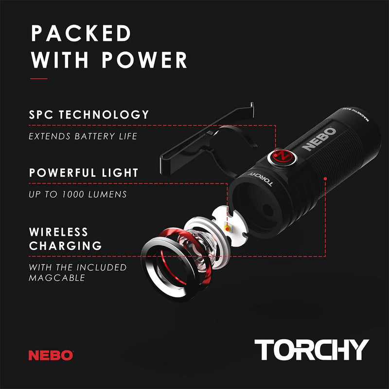 Nebo Torchy 1000 lumen compact magnetic USB rechargeable LED flashlight, with EdisonBright USB powered reading light bundle - NewNest Australia