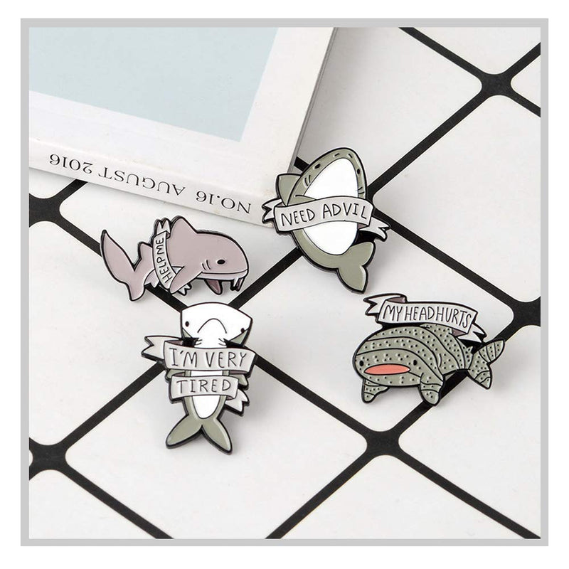 4Pcs Creative Lovely Ocean Animal Brooch Pins Whale Shark Enamel Lapel Pin Lettering Pins Schoolbag Micro Cap Top Lapel Badge - NewNest Australia