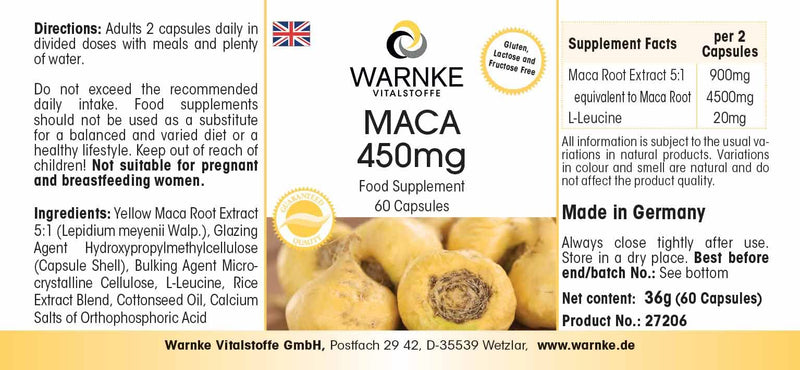 Maca 450 mg - High Dose & Vegan - Yellow Maca Root Extract - 4500 mg per Daily Dose - 60 Capsules - NewNest Australia