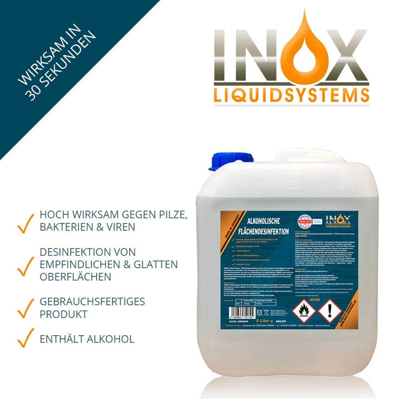 INOX® alcoholic surface disinfectant 2 x 5L - highly effective surface disinfection with alcohol - ideal disinfectant for all smooth surfaces 5 l (pack of 2) - NewNest Australia
