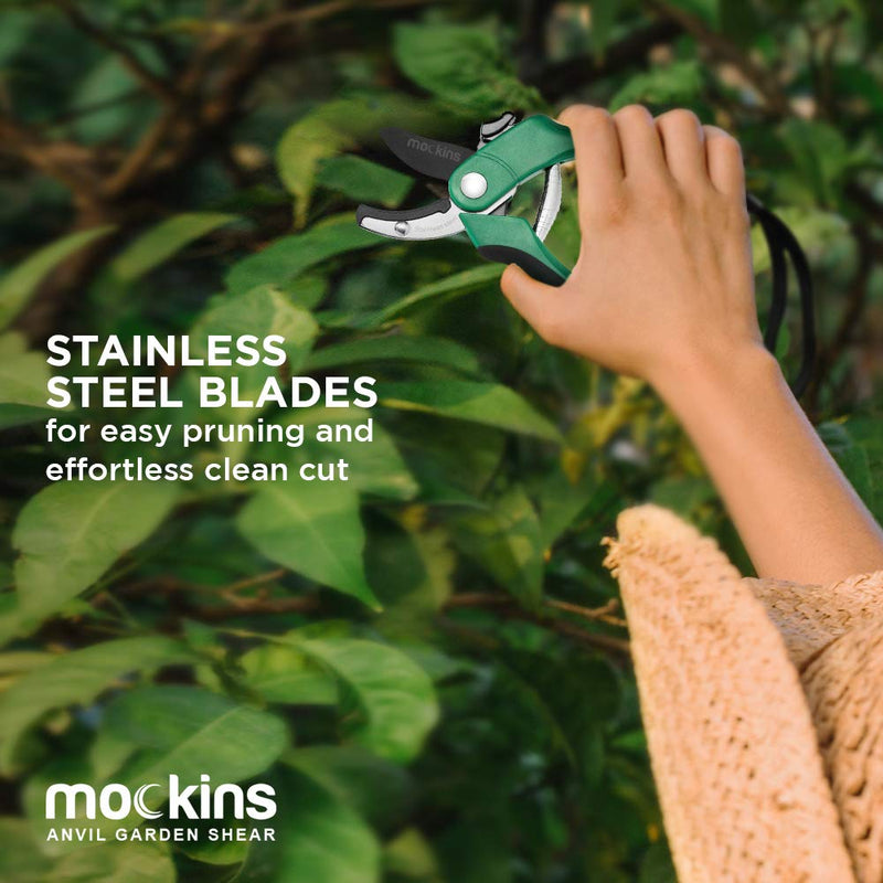 Mockins Professional Heavy Duty Garden Anvil Pruning Shears, Tree Trimmers Secateurs, Hand Pruner, Stainless Steel Blades | 8 mm Cutting Capacity Green - NewNest Australia