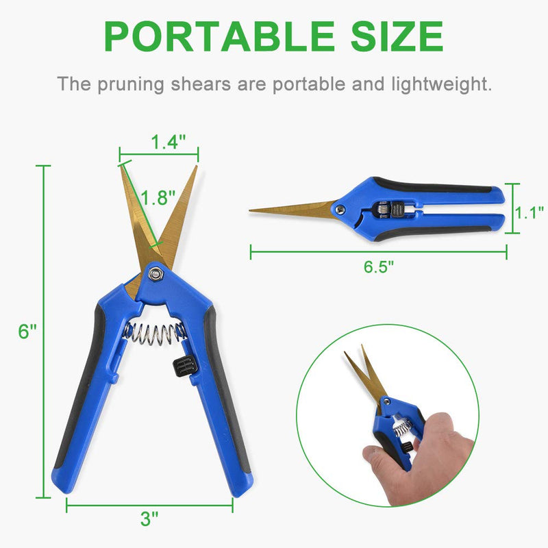 GROWNEER 3 Packs Pruning Shears with Curved Blades Gardening Hand Pruning Snips Titanium Coated Precision Blades Blue - NewNest Australia