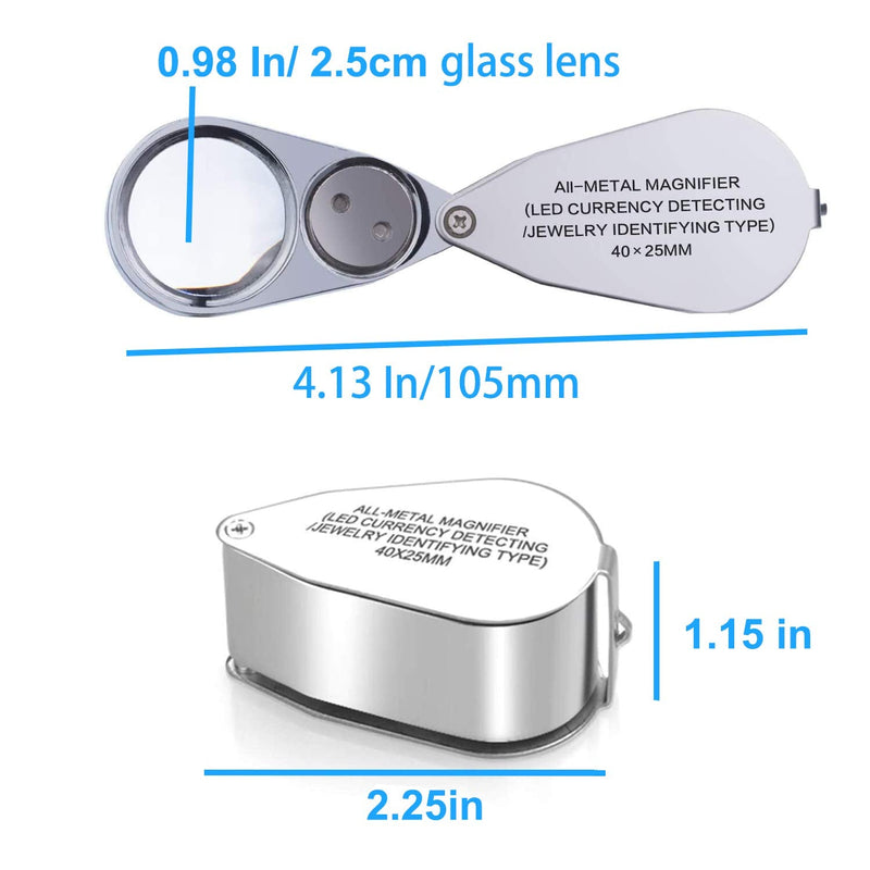40X Metal Illuminated Jewelers Loop Magnifier Glass, JLY Loupe Magnifier with Light and Pocket Folding, Handheld Jewelers Eye Loop for Jewelry Identifying, Currency Detecting, Rock Collecting, Stamps - NewNest Australia