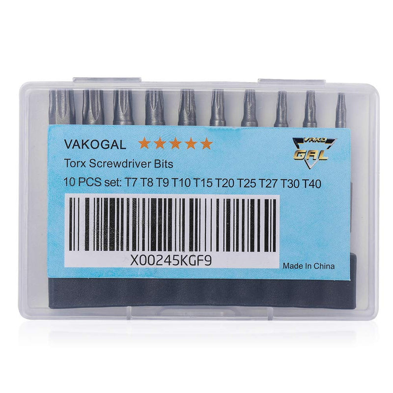 10PCS Torx Head Screwdriver Bit Set, VAKOGAL S2 Steel Magnetic Security Tamper Proof Star 6 Point Screw Driver Kit Tools, 1/4 Inch, Hex Shank T7-T40 - NewNest Australia