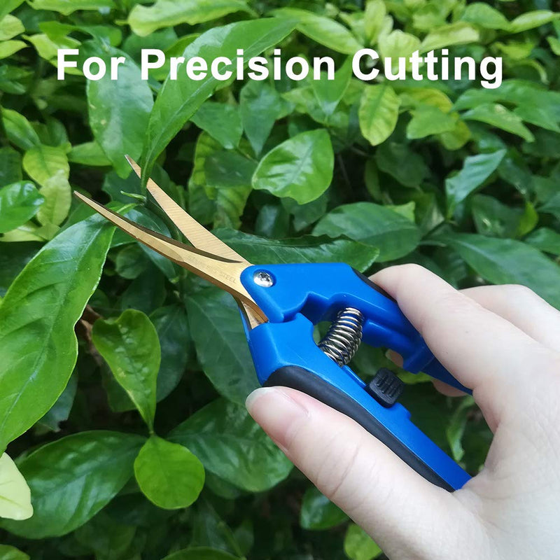 GROWNEER 6 Packs Pruning Shears with Curved Blades Gardening Hand Pruning Snips Titanium Coated Precision Blades Blue - NewNest Australia