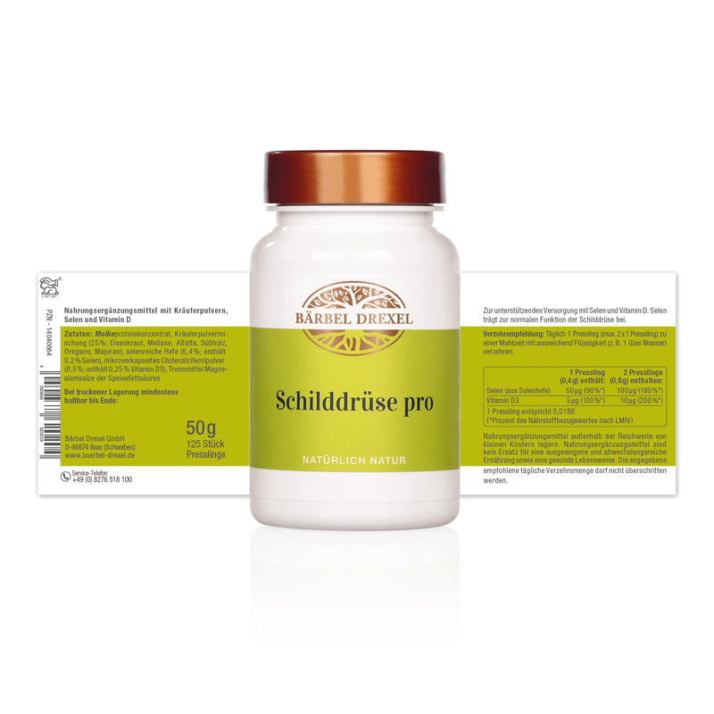 Thyroid tablets with selenium 100µg + vitamin D3 + verbena + lemon balm + alfalfa (125 pieces) 100% natural production in Germany, selenium yeast, metabolism, thyroid Pro BÄRBEL DREXEL® - NewNest Australia