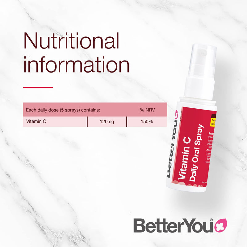BetterYou Vitamin C Daily Oral Spray | Selenium, Vitamin B2 and Green Tea Extract | 100mg per daily serving | Natural Cherry and Blueberry Flavour | 25ml - NewNest Australia