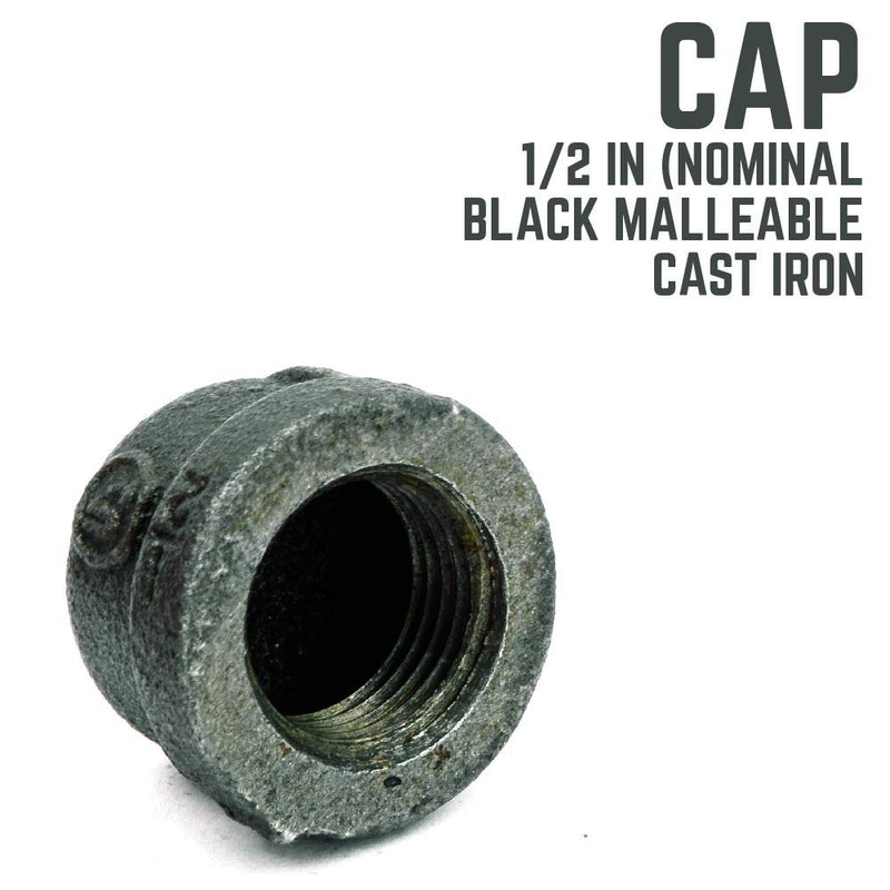 PIPE DÉCOR 1/2 in. Black Malleable Iron Cap, 10 Pack, for DIY Pipe Furniture Building and Regular Plumbing Applications - NewNest Australia