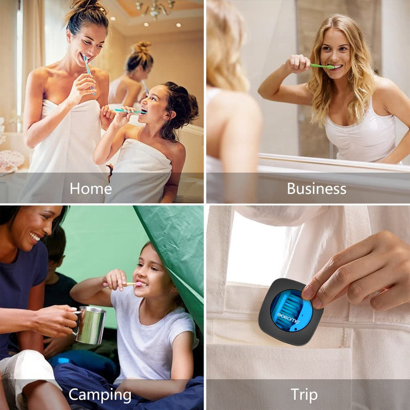 OOCOME Portable Deep UV Toothbrush Sanitizer Case Toothbrush Sanitizer Holder Organizer Case Toothbrush Cleaner Holder with Sticker free Punching for Travel and Family Use (Black) Black - NewNest Australia