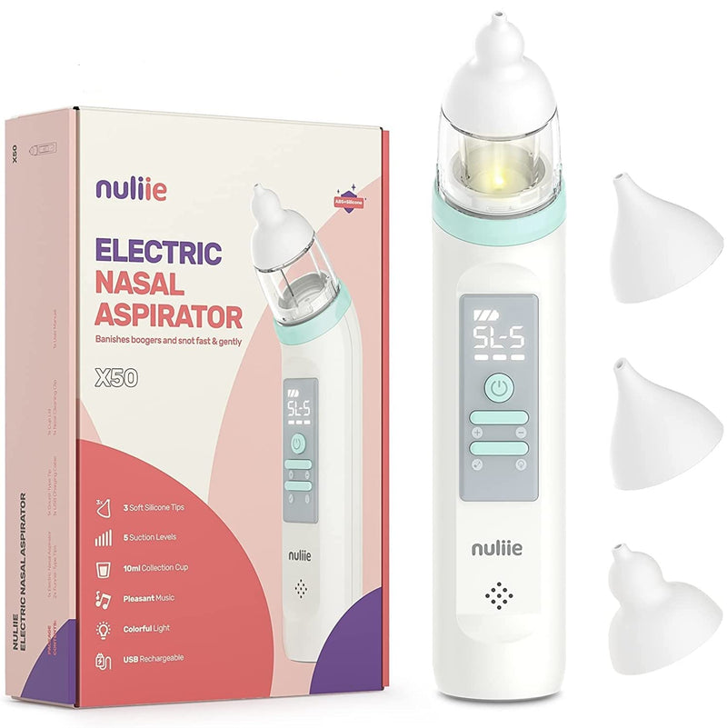 Nasal Aspirator Baby Electric, Nuliie Rechargeable Baby Nose Unblocker with 3 Sizes of Silicone Tips, 5 Levels of Suction, Music & Light Soothing Function for Infants and Toddlers SMALL - NewNest Australia