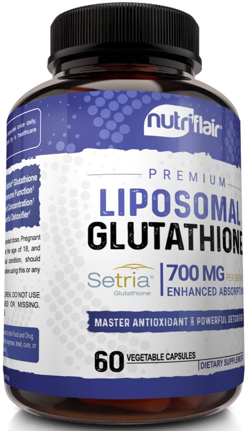 NutriFlair Liposomal Glutathione Setria® 700mg - Pure Reduced, Stable, Active Form L Glutathione reductase (GSH), Enhanced Absorption - Non GMO Antioxidant, Detox, Cardiovascular, Brain, Immune Health - NewNest Australia
