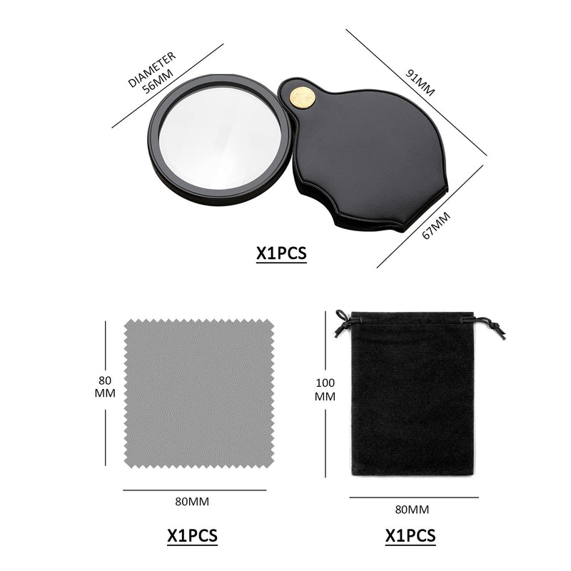 15x Pocket Magnifying Glass with 1 Cleaning Cloth and 1 Black Storage Bag, Foldable Reading Magnifying Glass, Portable Magnifying Glass, Magnifying Glass with Protective Case, Glass Magnifying Glass 15 - NewNest Australia