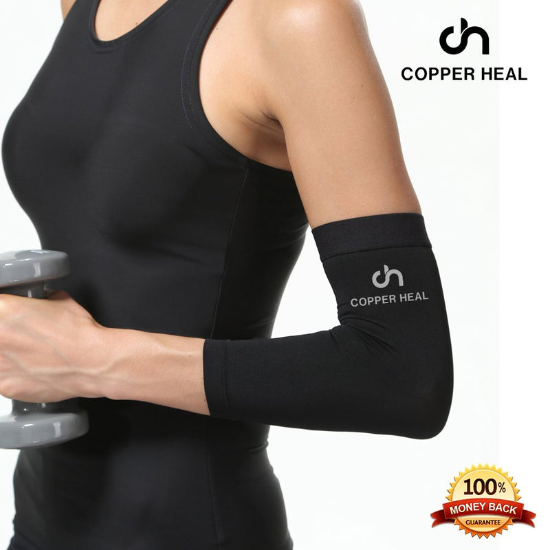 COPPER HEAL Elbow Compression Sleeve BEST Recovery Elbow Brace with Highest Copper Infused Content - Support Stiff Sore Muscles Joints Tendonitis Arm Tennis Basket Wrap (L) L - NewNest Australia