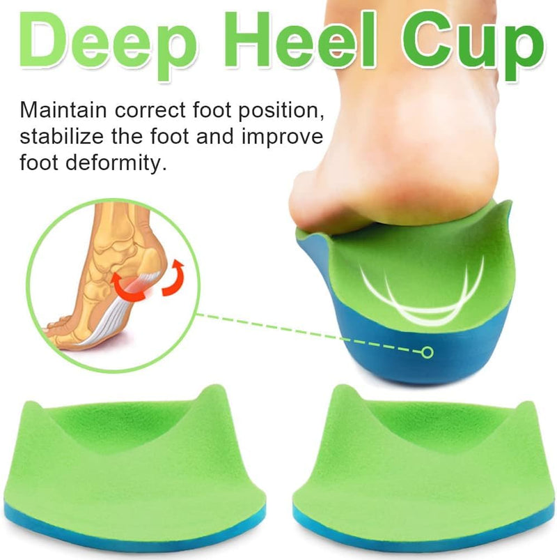 Ailaka Kids Orthotic Arch Support Shoe Insoles, PU Foam Padding Inserts for Kids for Flat Feet, Plantar Fasciitis, Heel Pain Relief (Green, 36-38 EU 24cm) Green - NewNest Australia
