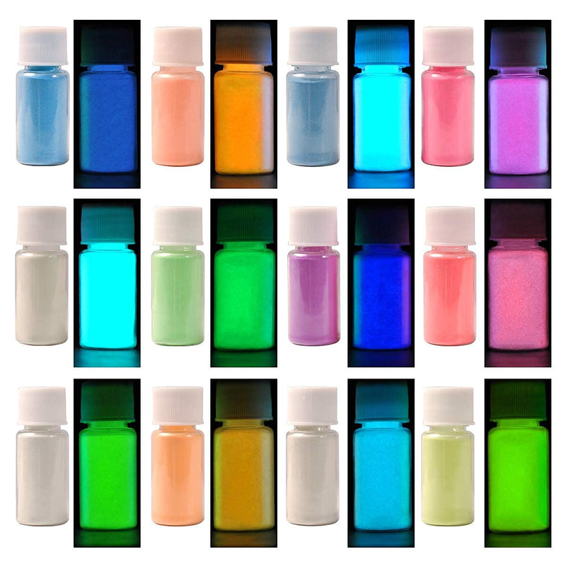 Glow in the Dark Pigment Powder 12 Color Epoxy Resin Pigment Luminous Powder Safe Long Lasting for Nail Art, Colorant Slime, Acrylic Paint, Fine Art and DIY Crafts, 0.7oz 12 Colors - NewNest Australia