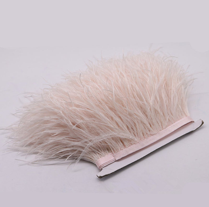 FQTANJU 2 Yards Soft & Natural Ostrich Feathers Fringe Trims Ribbon Used for Dress, Sewing, Craft Clothing, Lighting Decoration, Clothing DIY, etc. (Beige) Beige - NewNest Australia