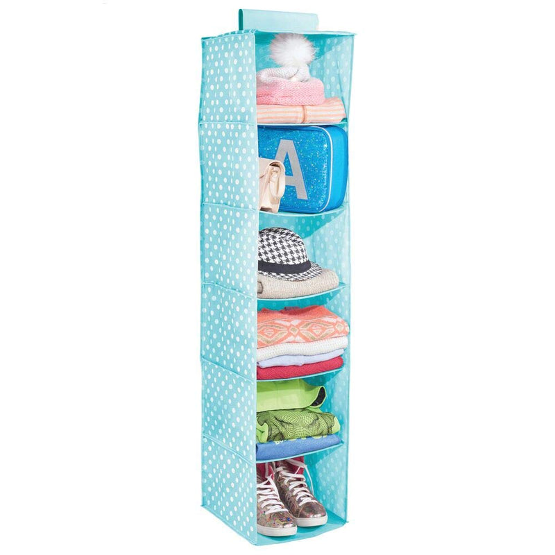 mDesign Soft Fabric Over Closet Rod Hanging Storage Organizer with 6 Shelves for Child/Kids Room or Nursery - Polka Dot Pattern - Turquoise Blue with White Dots Turquoise/White - NewNest Australia