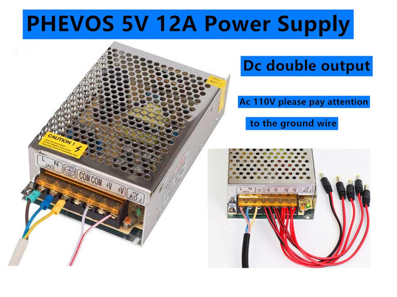 PHEVOS 5V 12A 60Watt Universal Switching Power Supply for Raspberry PI Models CCTV Radio Project WS2812B WS2811 WS2801 LED Strips Pixel Lights - NewNest Australia
