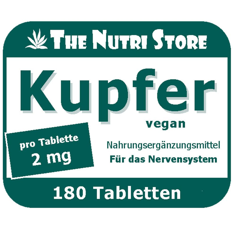 Copper 2 mg vegan tablets 180 pieces - For the nervous system - 6 month supply - NewNest Australia