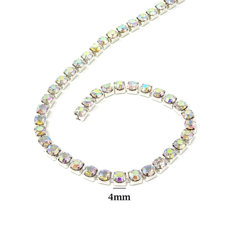 yueton 11 Yards 4MM Crystal Rhinestone Close Chain Trimming Claw Chain Jewelry Crafts DIY (AB Crystal) AB Crystal - NewNest Australia