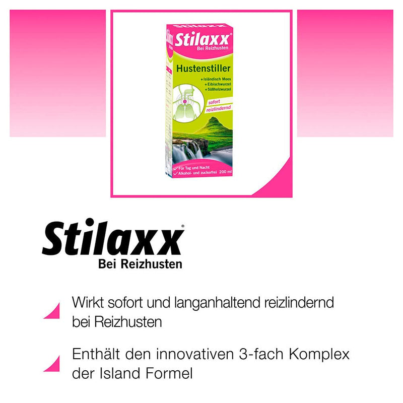 Stilaxx cough suppressant 200 ml for dry coughs - provides immediate and long-lasting relief - day and night - from 10 years - NewNest Australia