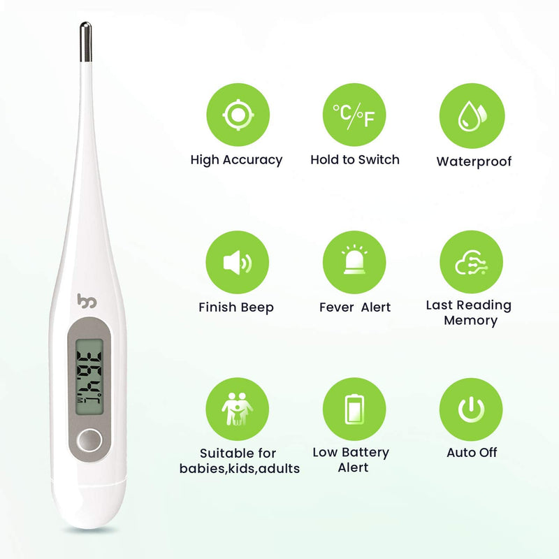 Digital fever thermometer, accurate and fast readings, waterproof probe, rectal, oral, armpit thermometer fever thermometer for baby children adults, grey - NewNest Australia