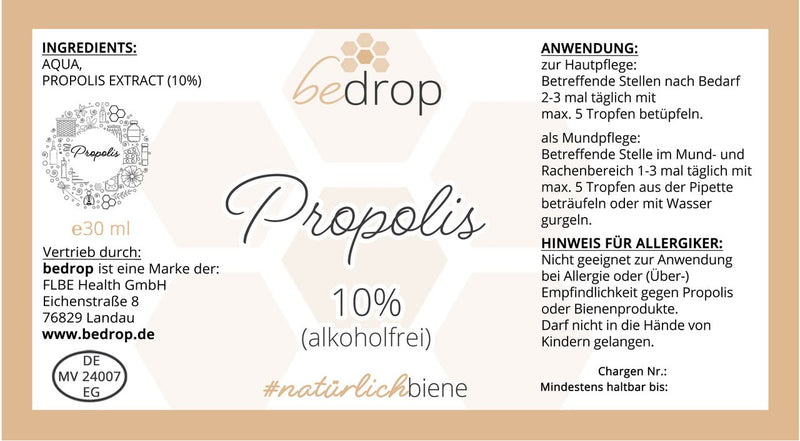 Bedrop Propolis Drops Without Alcohol, 30 Ml, Propolis Extract Tincture, Also Suitable For Children And Animals, Pure Beekeeper Quality, Alcohol-Free, No Additives - NewNest Australia
