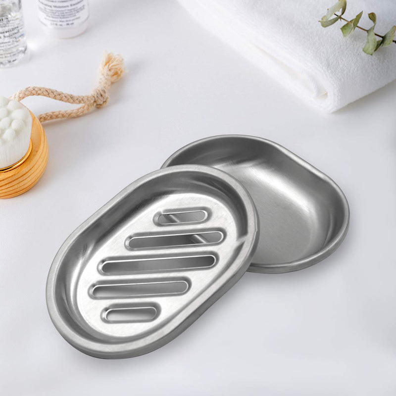 Stainless Steel Soap Dish Durable for Many Years, Brushed Metal Soap Holder with Draining Tray for Bathroom Shower, Bathtub, Kitchen Sink (2-pack) Double - NewNest Australia