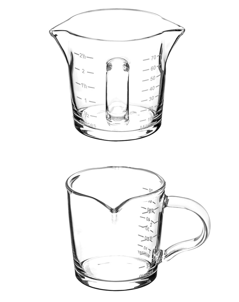 QWORK Espresso Shot Glass with Handle, 2 Pack 3-Ounce Double Spout Glass Measuring Cup Triple Pitcher Milk Cup with Two Scales (OZ&ML) - NewNest Australia