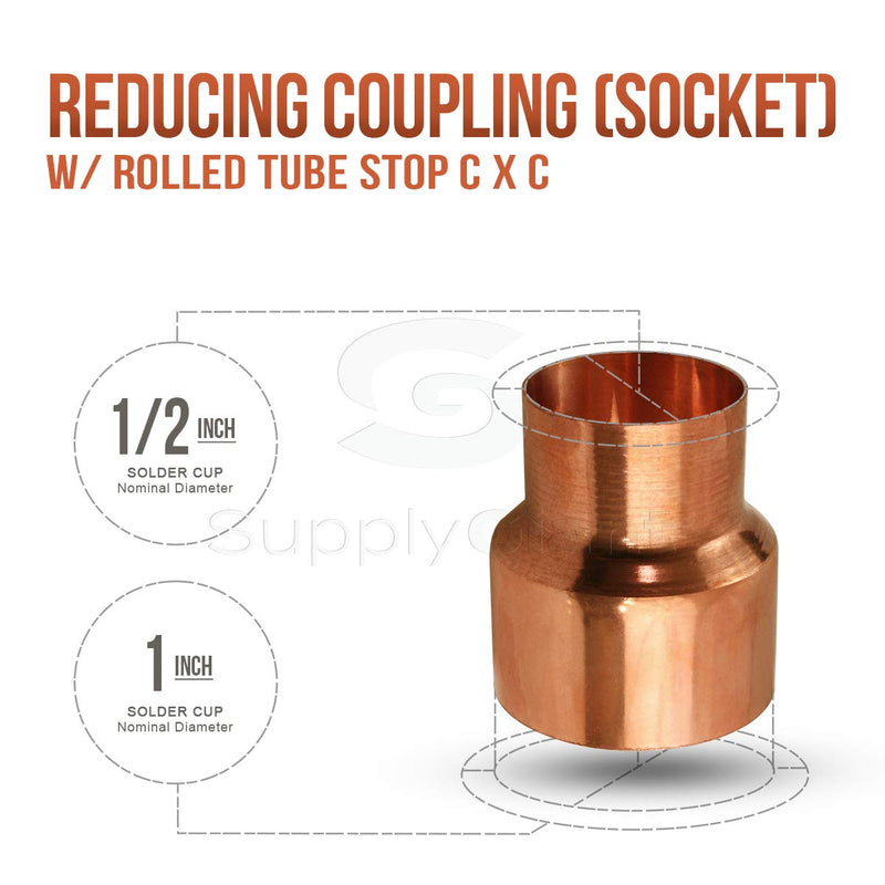 Supply Giant DDSD1001-5 Reducing Copper Coupling Fittings With Sweat Ends And Rolled Tube, 1 X 1/2 Inch - NewNest Australia