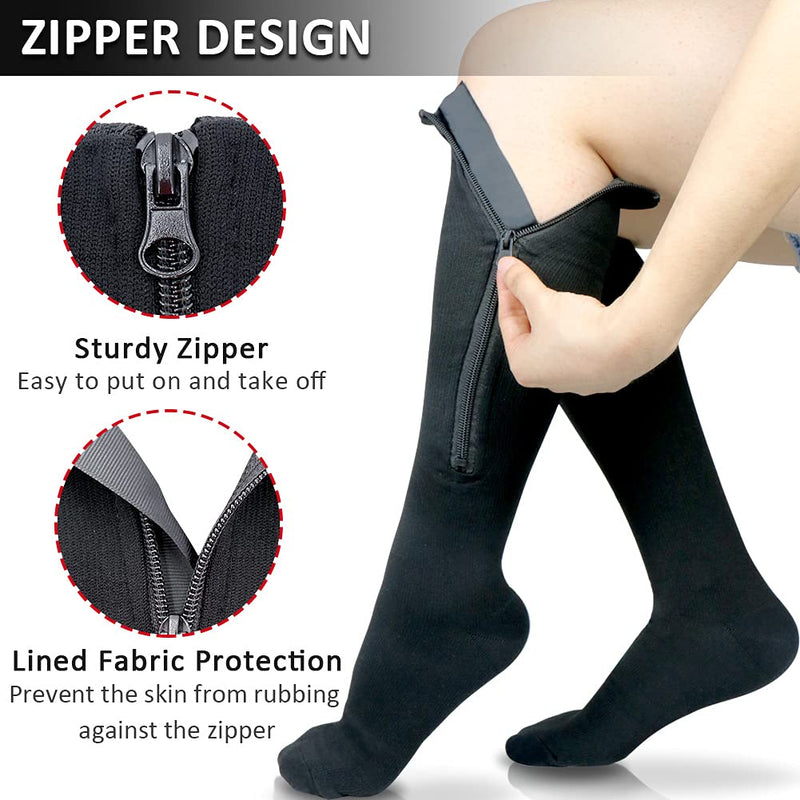 Ailaka Compression Socks with Zip, 15-20 mmHg Support Stockings with Zip for Men and Women Medical Compression Socks for Varicose Veins and Swollen Legs 2X-Large (1 Pair) Black - NewNest Australia