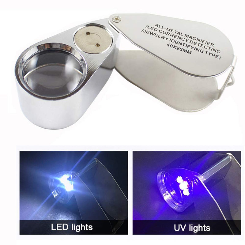 JYOME 40X Metal Illuminated Jewelry Loop Magnifier, Magnifying Glass with LED Light Pocket Folding Jewelers Loupe for Currency Detecting Jewlers Identifying Type Lupe - NewNest Australia