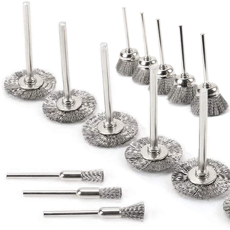 Mesee 45Pcs Silver Steel Wire Brush Set 1/8" Shank Wheel Cup Pen Polishing Brushes Kit for Rotary Tool Buffing Cleaning Grinding Accessories - NewNest Australia