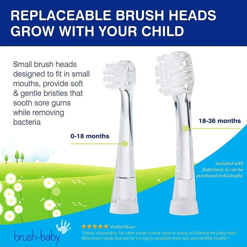 Brush Baby BabySonic Infant and Toddler Electric Toothbrush for Ages 0-3 Years - Smart LED Timer and Gentle Vibration Provide a Fun Brushing Experience - Includes 2 Sensitive Brush Heads (Blue) Blue - NewNest Australia
