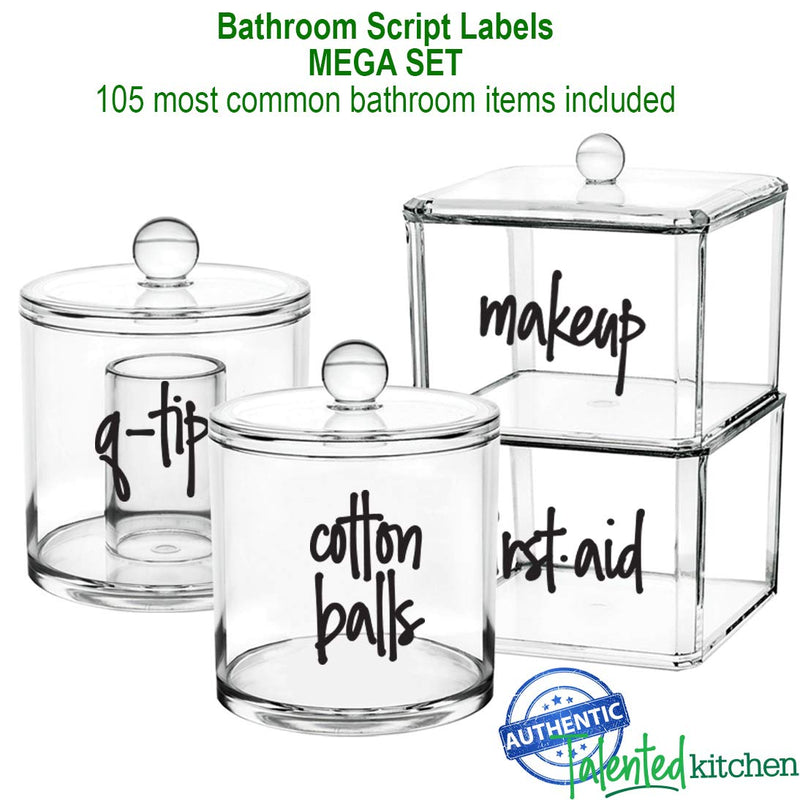 NewNest Australia - Talented Kitchen Script Bathroom Organization Labels – 123 Bath, Beauty & Makeup Preprinted Stickers. Water Resistant, Canister & Bins Labels. Vanity & Storage Decals (Script Bath – 123 Black Labels) Black Bathroom & Makeup Labels 