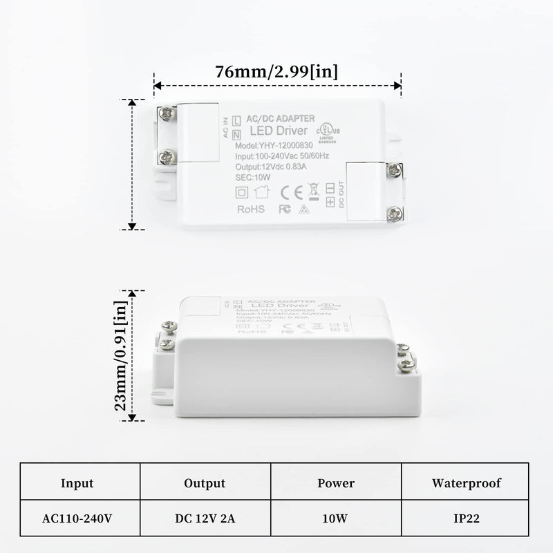 12V LED Power Supply - Lustaled 10W DC 12V LED Driver Transformer 110V AC to 12V DC Constant Voltage Switching Converter Waterproof IP22 for LED Strip Lights, CCTV, G4 MR11 MR16 LED Bulbs (2-Pack) 10W 12V-2 Pack - NewNest Australia
