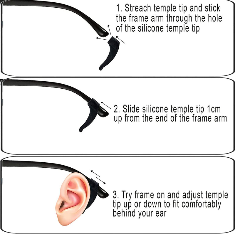 15 Pairs Black Soft Silicone Eyeglass Ear Grip Cushions Temple Tips Eyeglass Pads Anti Slip Glasses Ear Hook Comfort Sport (All, L-Black) all - NewNest Australia