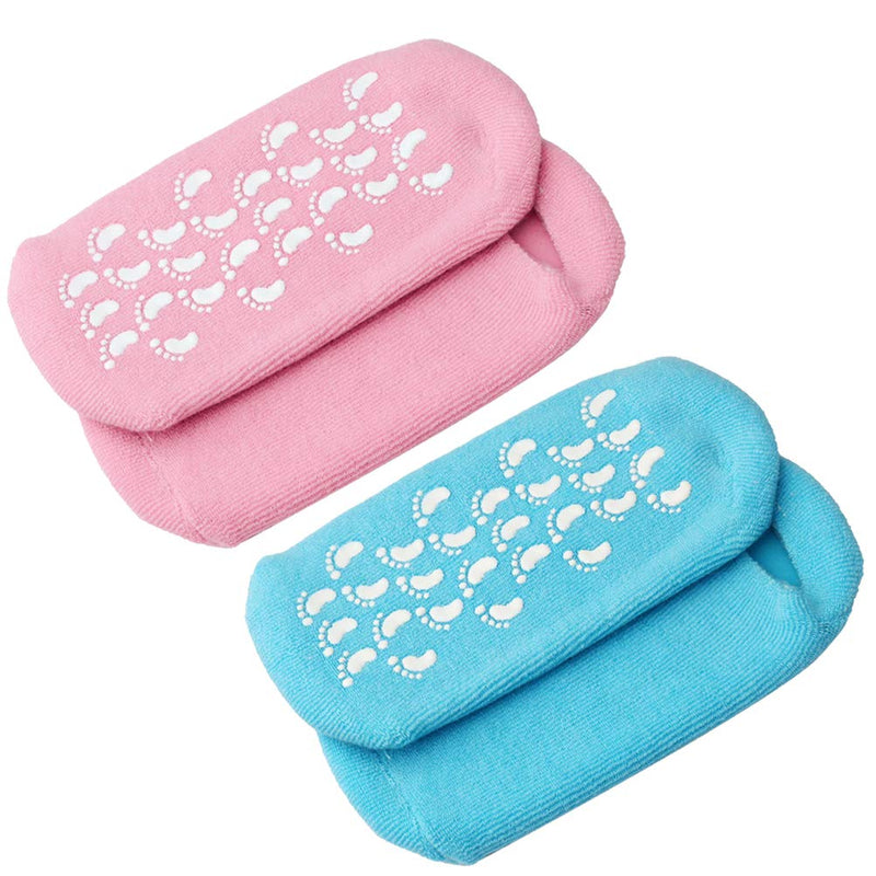 kuou 2 Pairs Soft Moisturizing Socks，Gel Lining Infused with Essential Oils and Vitamins for Dry Hard Cracked Skin Moisturizing Day Night Care Skin (Blue Pink) - NewNest Australia