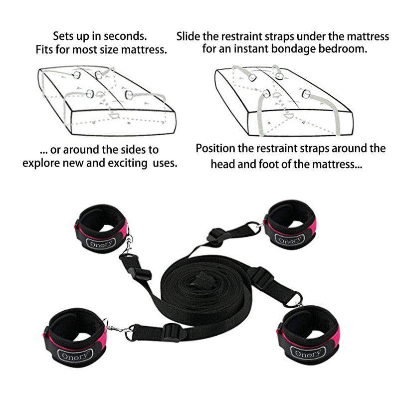 Bed Restraints Kit Under Bed Bondage Eye Mask Blindfolds Soft Wrist and Ankle Handcuffs with Restraint Straps Rope for Couples Sex (A) A - NewNest Australia