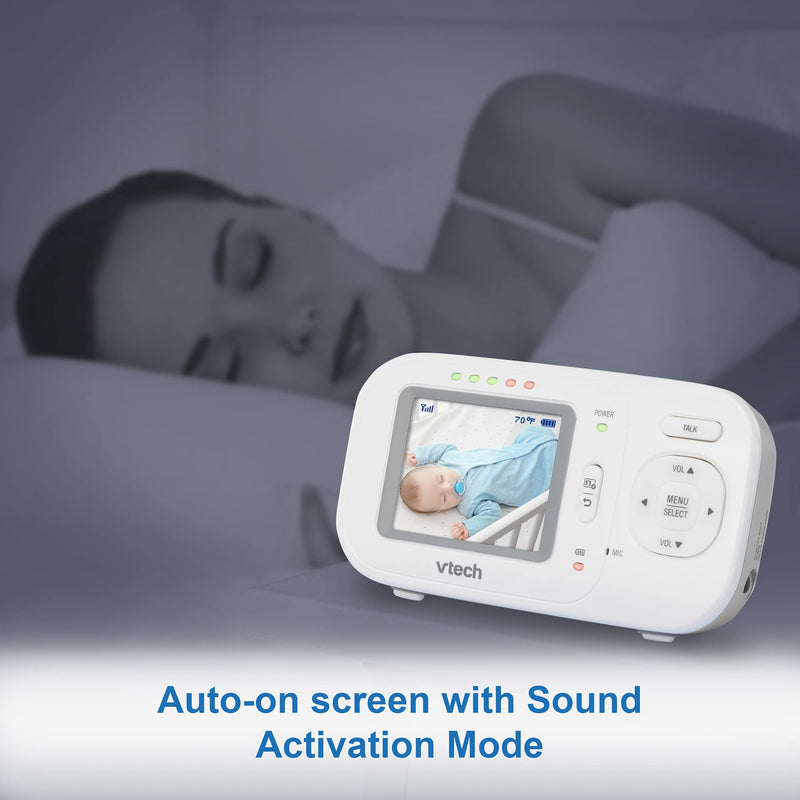 VTech VM320 Video Baby Temperature Monitor, Invisible Night Vision, Soothing Sounds, 2-Way Talk Intercom, Secured Transmission, 2.4" Color LCD Screen with Fixed Camera, Smart Choice Product 2.4" screen - NewNest Australia