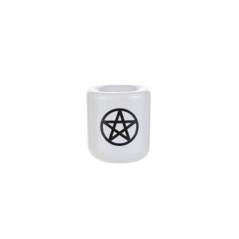 NewNest Australia - Mega Candles - 5 pcs Ceramic Black Pentacle Chime Ritual Spell Candle Holder - White 