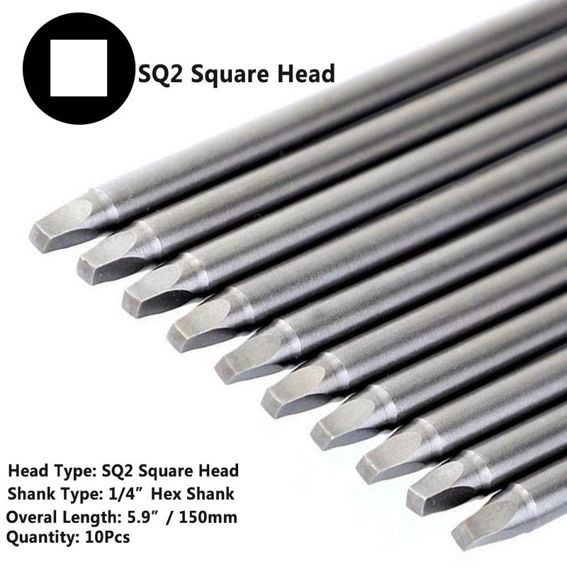 Yakamoz 10pcs 1/4-Inch Shank Long Magnetic Square Head Screwdriver Bit Set SQ2 Square Driver Bits Power Tools 5.9 Inch Length - NewNest Australia