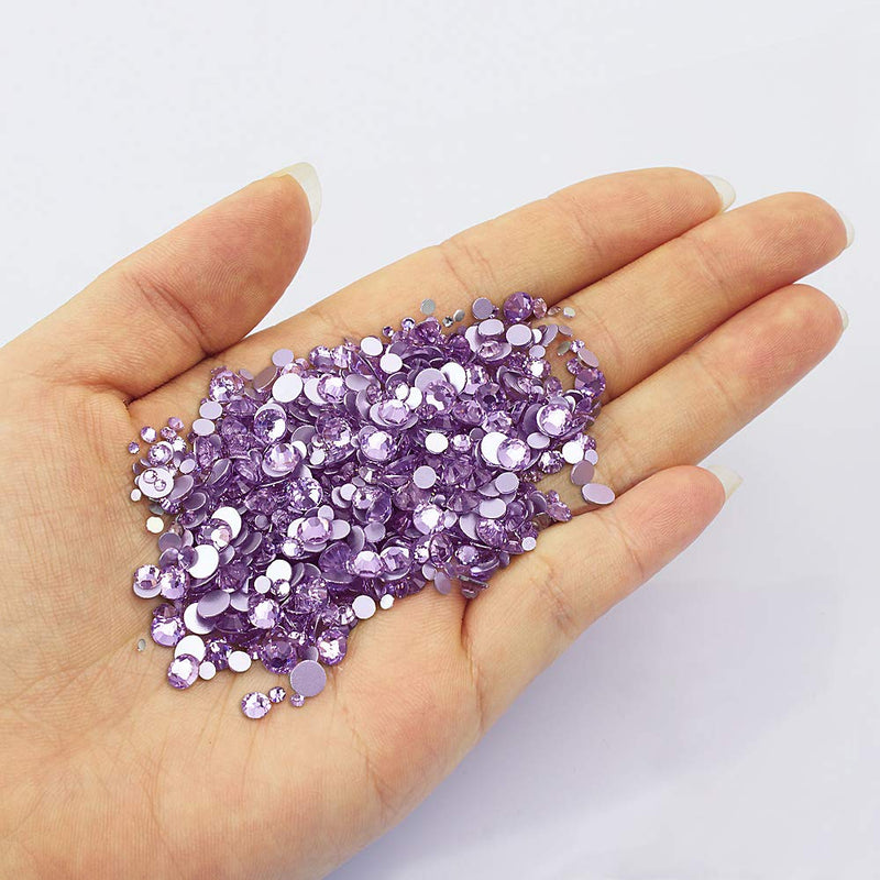 LolliBeads Resin Crystal Round Nail Art Mixed Flat Backs Acrylic Rhinestones Gems,Mix Size 1.5-5 mm, Color Lavender Purple (1200Pcs) - NewNest Australia
