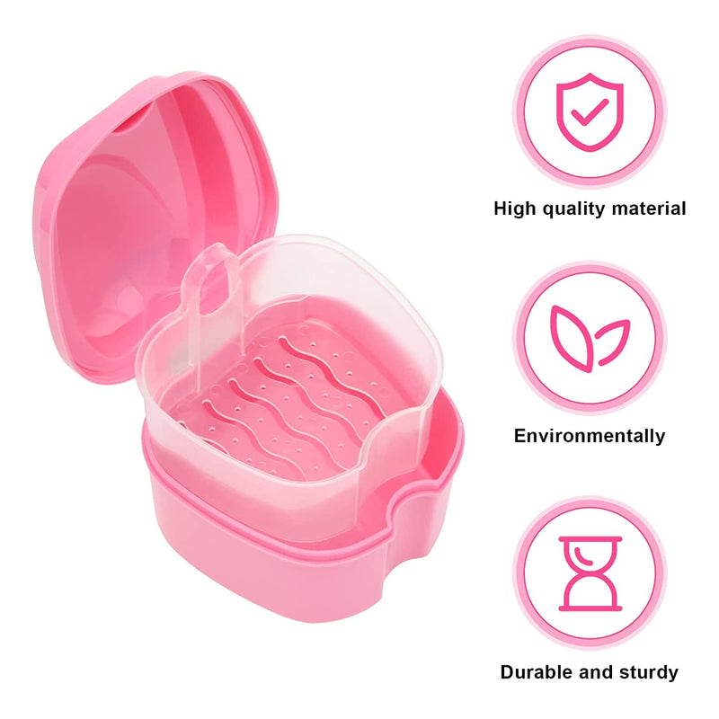 Denture Bath Case, Orthodontic Teeth Holder Box, Plastic, False Teeth, Bath Box, Denture Cleaning Kit, Container, Soaking, Dentures Cleaning Box With Filter (Pink) - NewNest Australia