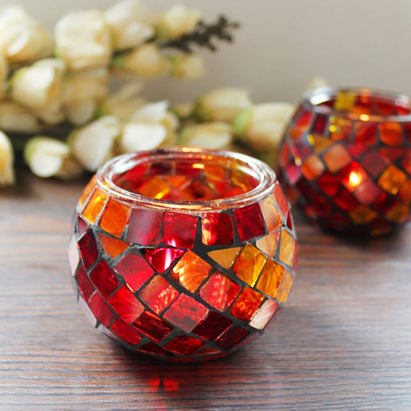 NewNest Australia - ChezMax Mosaic Glass Tea Light Holder,Handmade Romantic Glass Tealight Candle Holder for Aromatherapy Party Decor Candle Holder(NO Candles) Red 