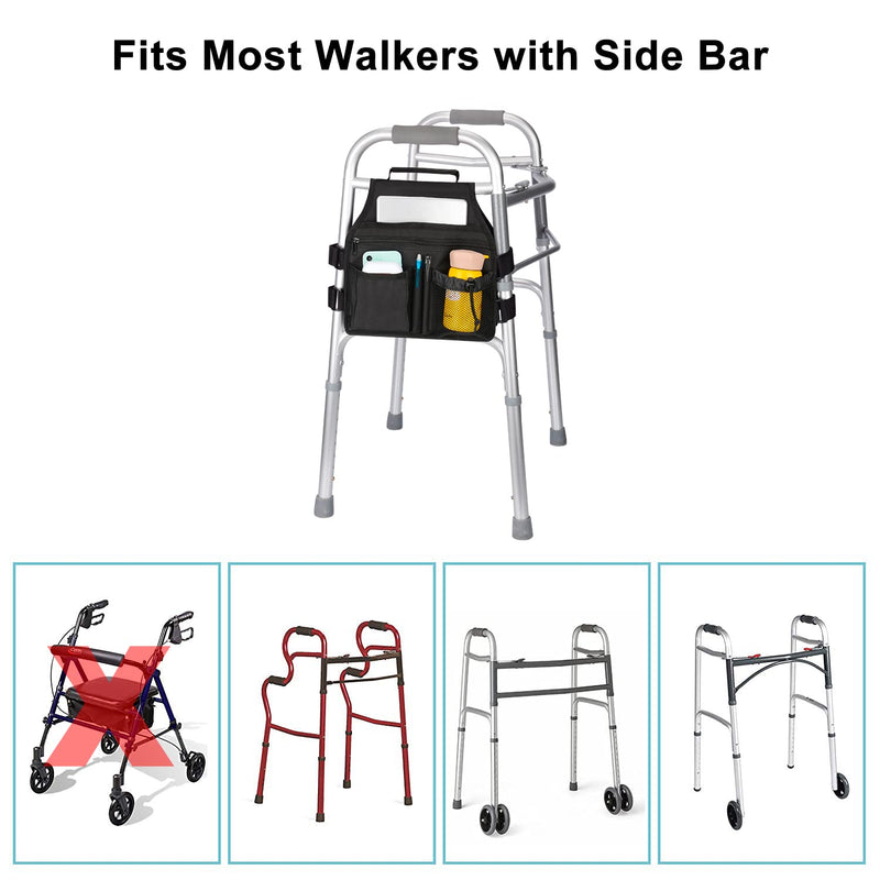 supregear Side Walking Frame Bag, Walker Side Access Bag Organizer Pouch Tote with Handle Multifunction Walker Side Accessory for Most Walker with Side Bar, Easy to Install and Lightweight (Black) Black - NewNest Australia